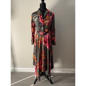 SOFT SURROUNDINGS Asymmetrical Floral Dress Sz S Coastal Grandma Elegant Picnic